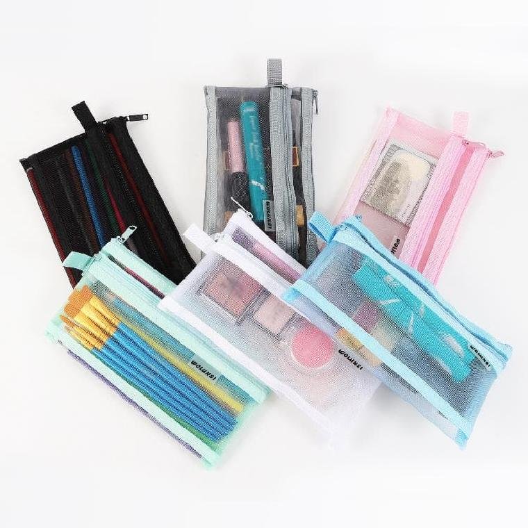 New Transparent Mesh Pencil Case With Customizable Logo Simple Large Capacity Student Stationery Bag