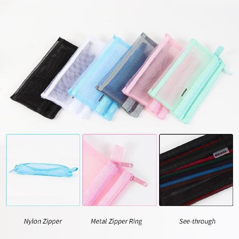 New Transparent Mesh Pencil Case With Customizable Logo Simple Large Capacity Student Stationery Bag