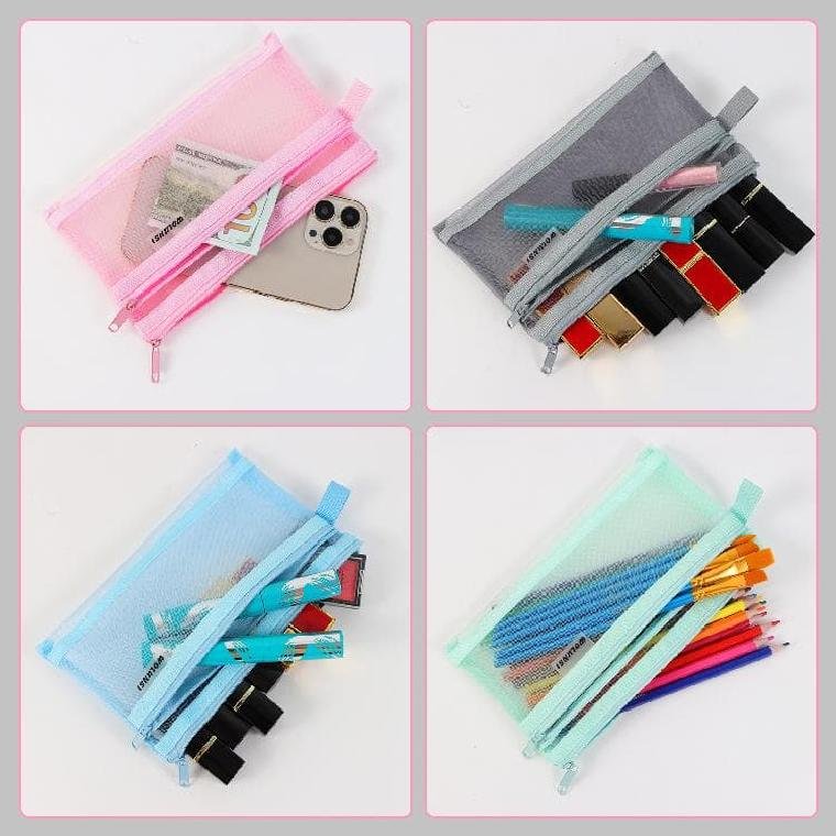 New Transparent Mesh Pencil Case With Customizable Logo Simple Large Capacity Student Stationery Bag