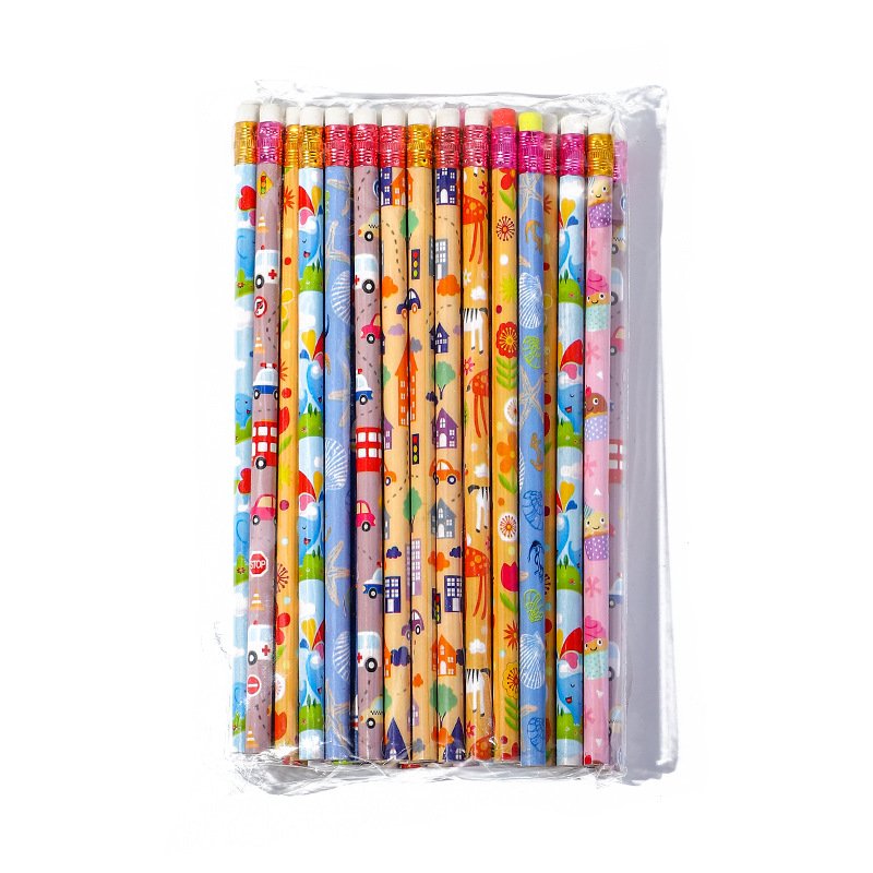 HB Children's writing drawing Sketch pen Round stick pencil with rubber cartoon pencil