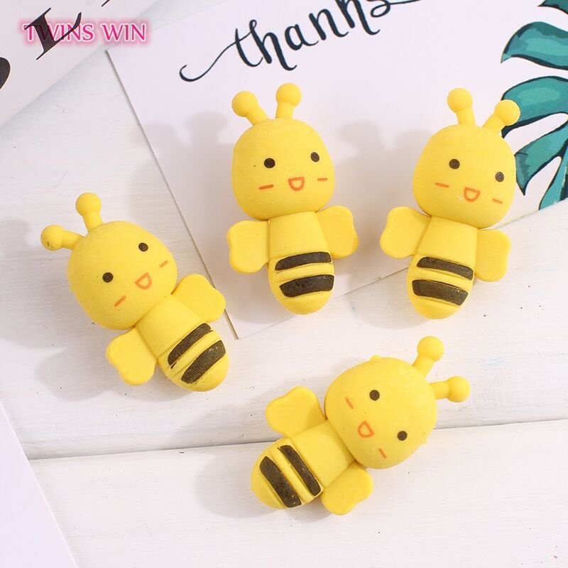 New Arrival 2pcs/bag School Stationery Cartoon Animal Eraser Cute Bee Eraser 758