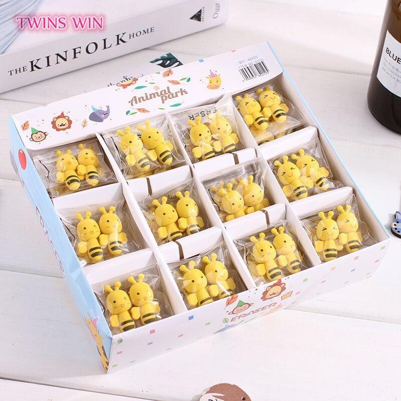 New Arrival 2pcs/bag School Stationery Cartoon Animal Eraser Cute Bee Eraser 758