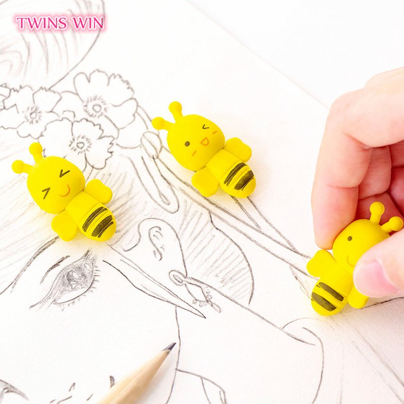 New Arrival 2pcs/bag School Stationery Cartoon Animal Eraser Cute Bee Eraser 758