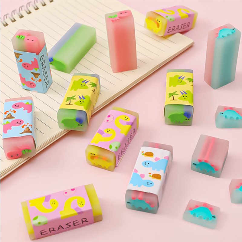 Soododo School Student Children Soft Cartoon Pencil Rubber Eraser PVC Dinosaur Eraser