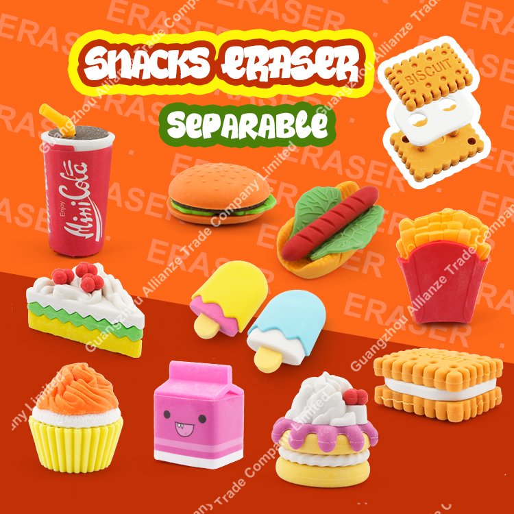 Erasers For Children TPR Material Custom 11 Food Burger Fries Cola Cake Creative Eraser School Stationery Cute Erasers For Kids