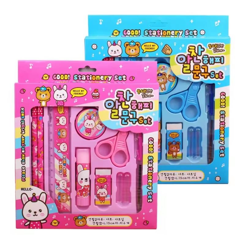 Wholesale Cute Cartoon Stationery Set Pencil Ruler Scissors Eraser Creative Stationery Set For Children School School Supplies