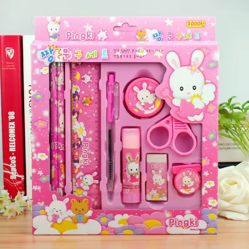 Wholesale Cute Cartoon Stationery Set Pencil Ruler Scissors Eraser Creative Stationery Set For Children School School Supplies