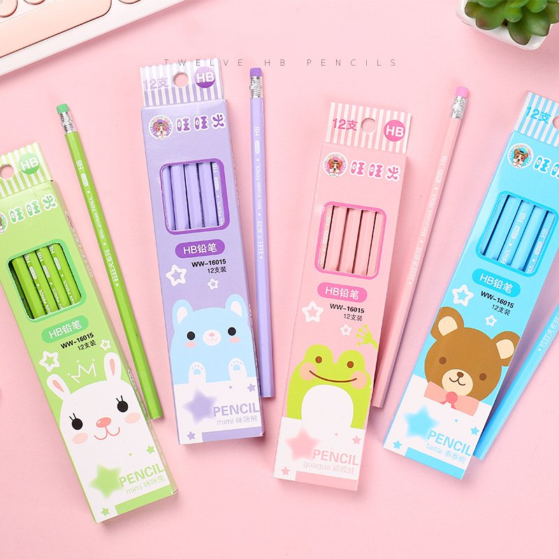 Custom logo Reusable Kawaii Pencils School Supplies Creative Stationery Children's cartoon Pencils Color Standard pencil set