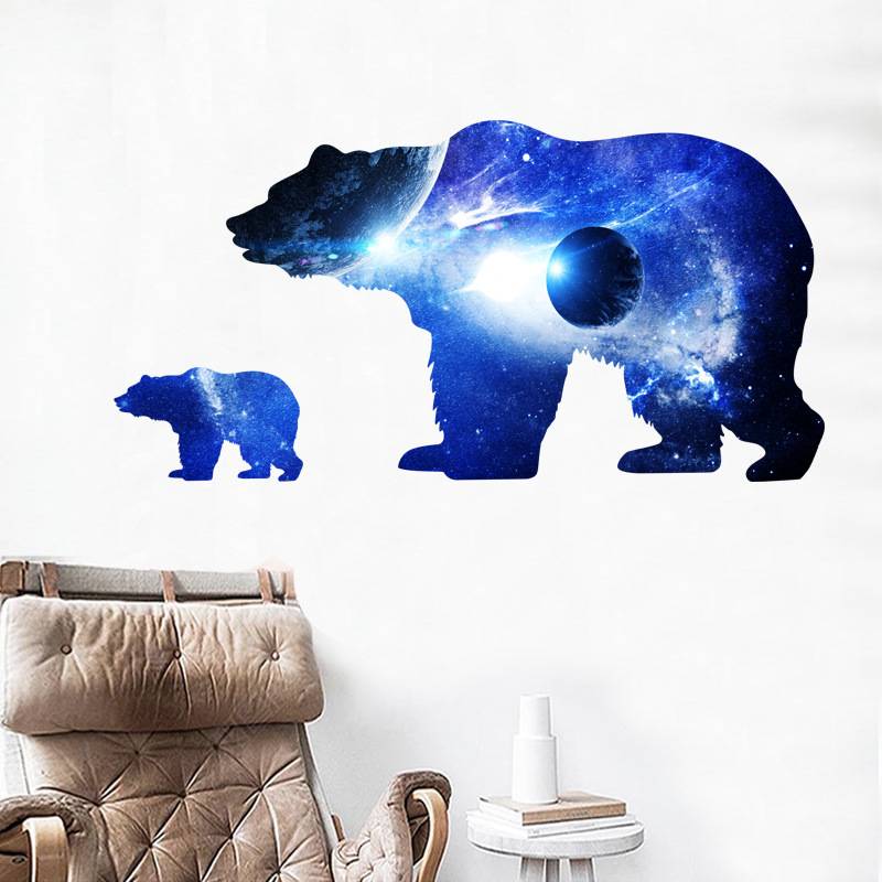 Cross -border wall sticker PVC self -paste drawing painting dog bear cosmic silhouette star ball sticker living room sofa
