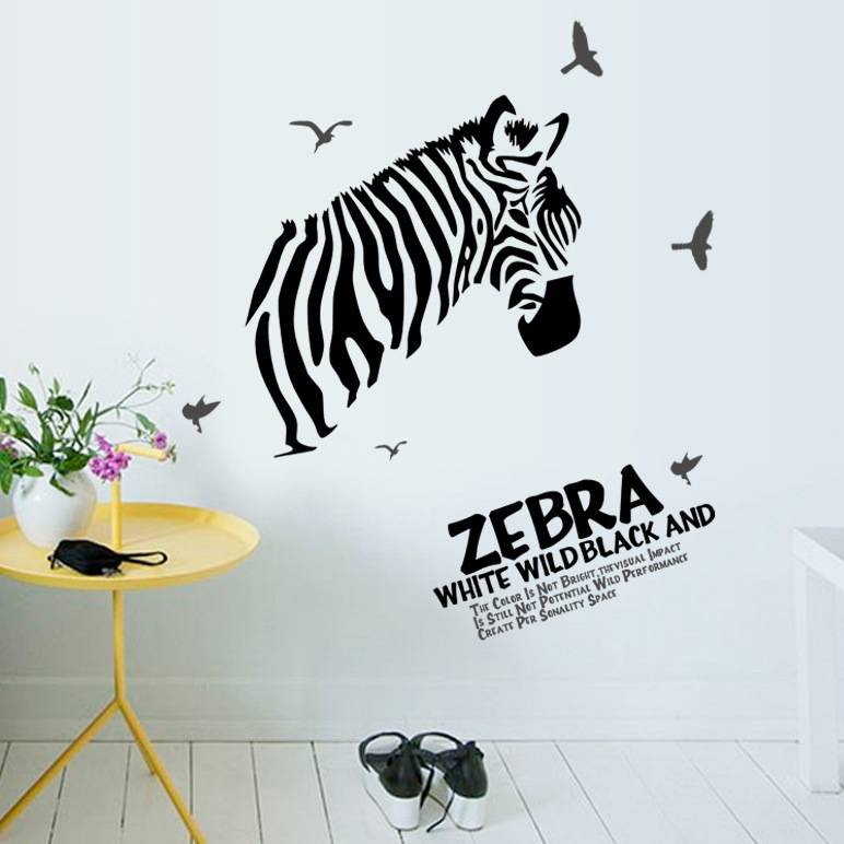 Factory zebra black white bedroom sofa can remove wall stickers PVC transparent membrane LC6018