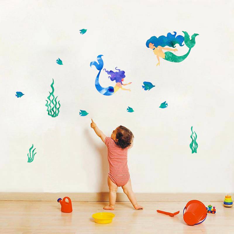Mermaid creative home door decoration sticker genuine cartoon children's room self -stick graffiti wall sticker 1057