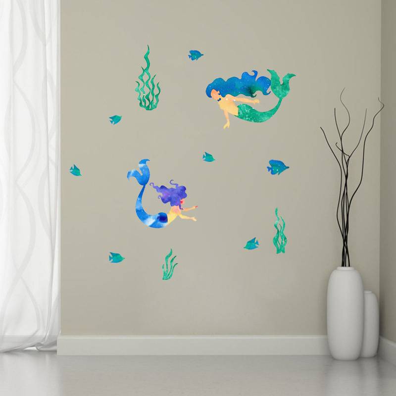 Mermaid creative home door decoration sticker genuine cartoon children's room self -stick graffiti wall sticker 1057