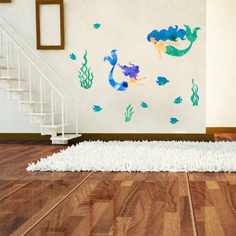 Mermaid creative home door decoration sticker genuine cartoon children's room self -stick graffiti wall sticker 1057