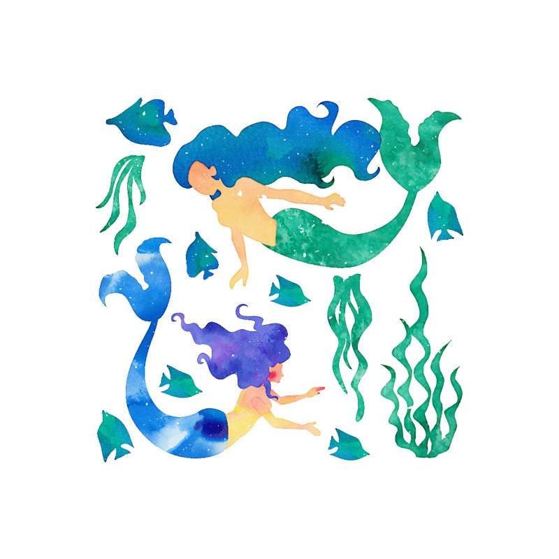 Mermaid creative home door decoration sticker genuine cartoon children's room self -stick graffiti wall sticker 1057