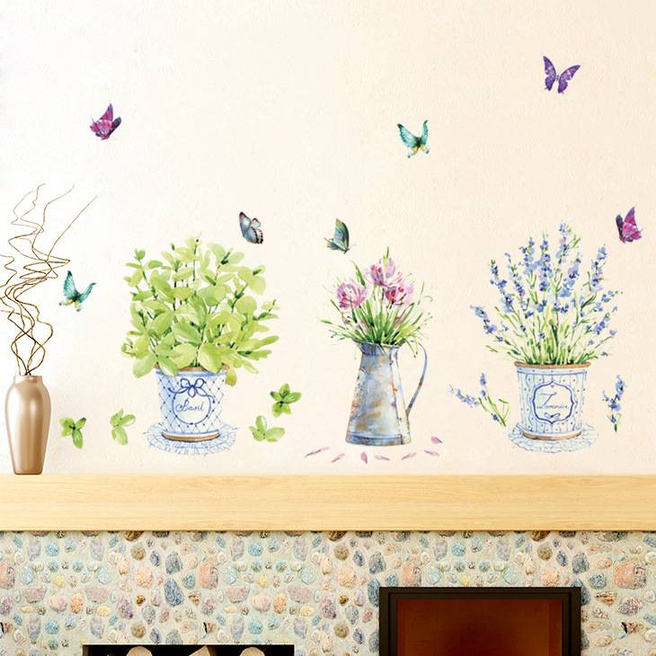 Jm7299 Flower living room window glass decorative sticker bedroom bedroom flower potted wall sticker adhesion