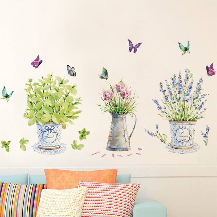 Jm7299 Flower living room window glass decorative sticker bedroom bedroom flower potted wall sticker adhesion