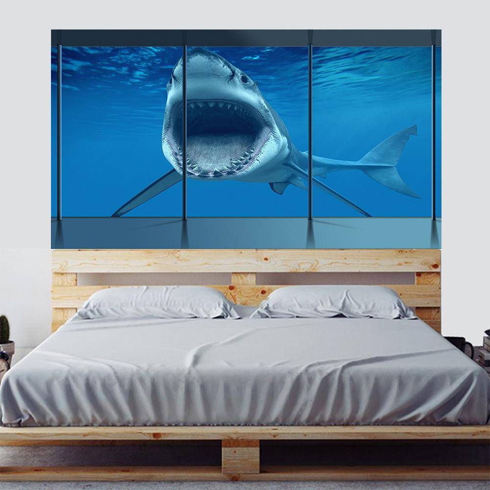 3D window platform landscape deep -sea shark bed head sticker creative wall sticker personality home decoration wallpaper mural manufacturer