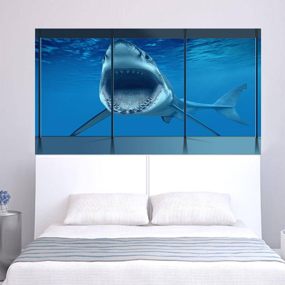 3D window platform landscape deep -sea shark bed head sticker creative wall sticker personality home decoration wallpaper mural manufacturer