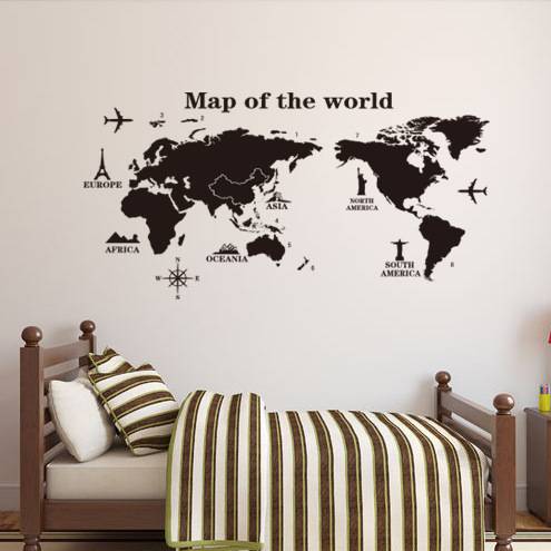 New style removable wall sticker creative guidelines world monochrome simple map sticker DLX9204