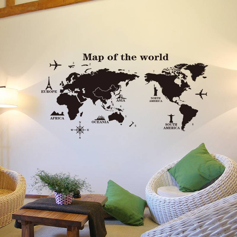 New style removable wall sticker creative guidelines world monochrome simple map sticker DLX9204