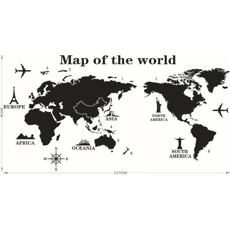 New style removable wall sticker creative guidelines world monochrome simple map sticker DLX9204