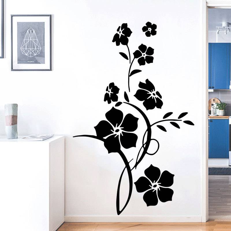 Black flower wall sticker creative home background wall simple decoration PVC wall sticker FX1509