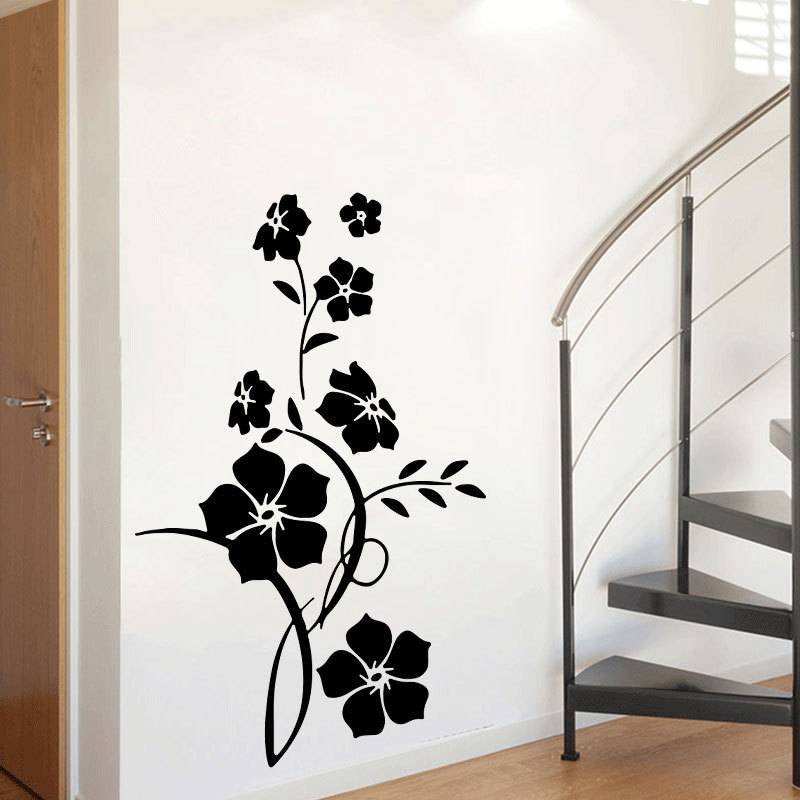 Black flower wall sticker creative home background wall simple decoration PVC wall sticker FX1509