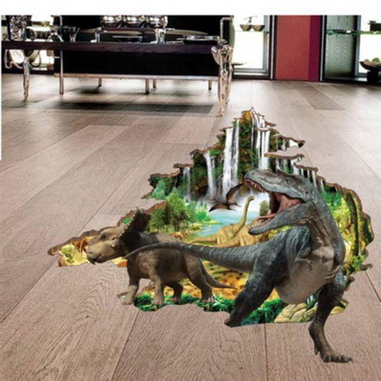 Explosion children's room bedroom 3D three -dimensional decorative wall stickers can remove dinosaur floor dinosaur era