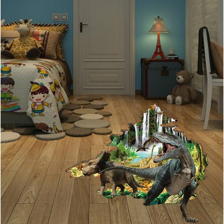 Explosion children's room bedroom 3D three -dimensional decorative wall stickers can remove dinosaur floor dinosaur era