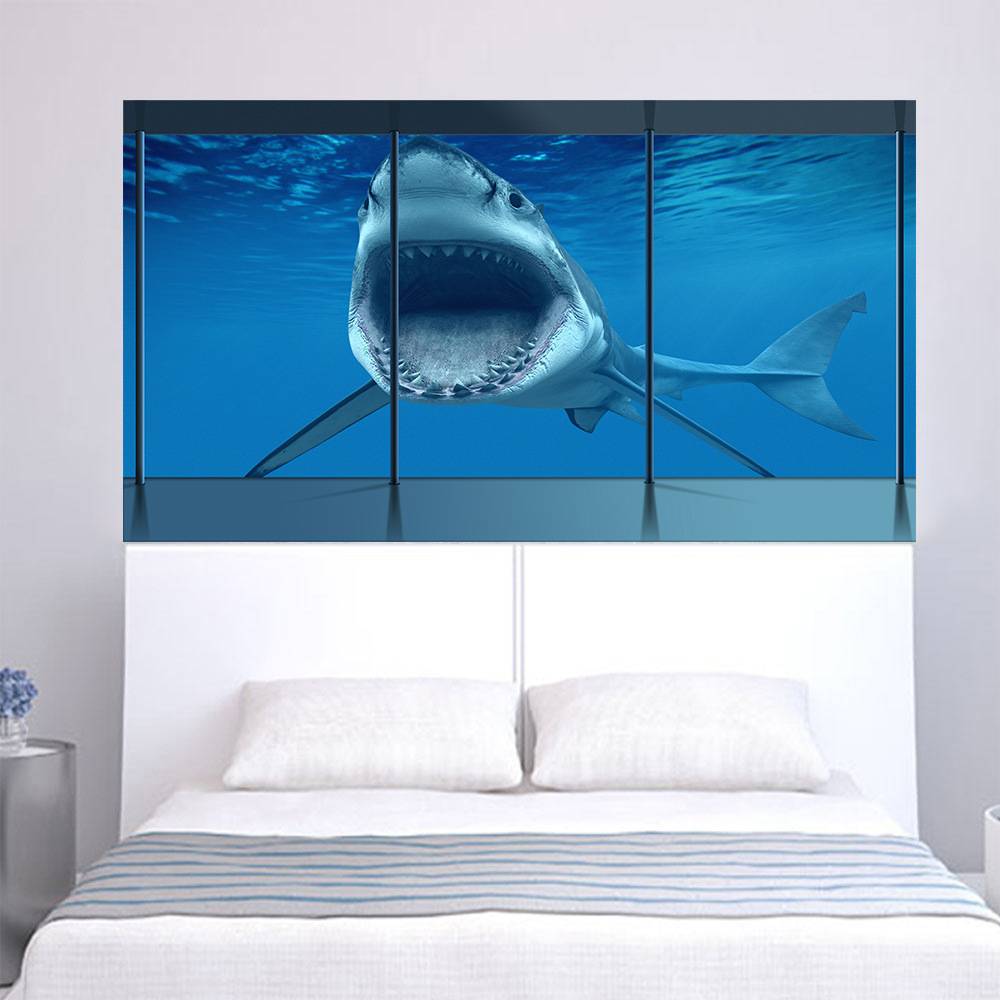 3D window platform landscape deep -sea shark bed head sticker creative wall sticker personality home decoration wallpaper mural