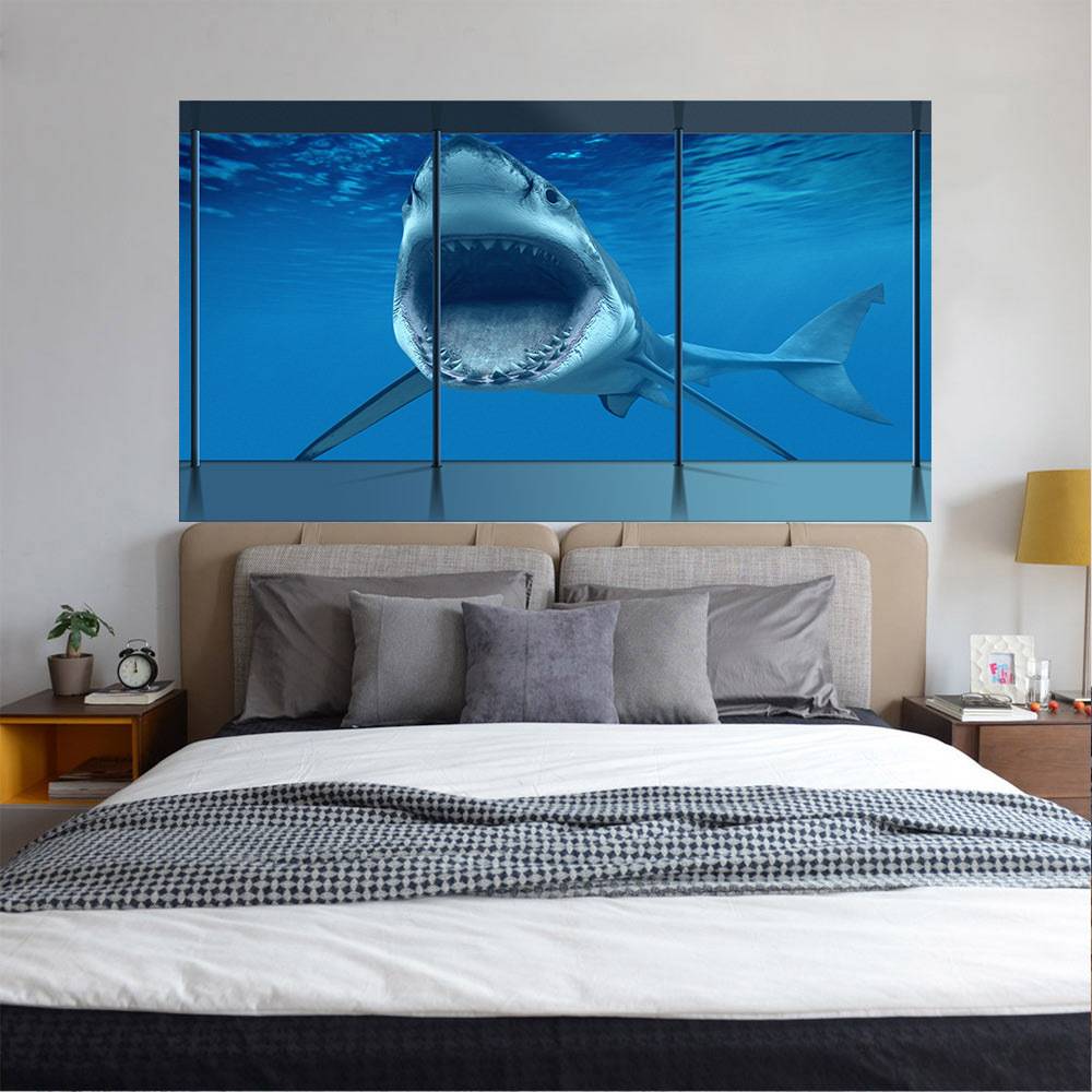 3D window platform landscape deep -sea shark bed head sticker creative wall sticker personality home decoration wallpaper mural