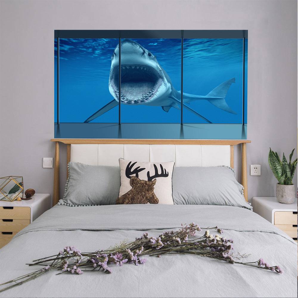3D window platform landscape deep -sea shark bed head sticker creative wall sticker personality home decoration wallpaper mural