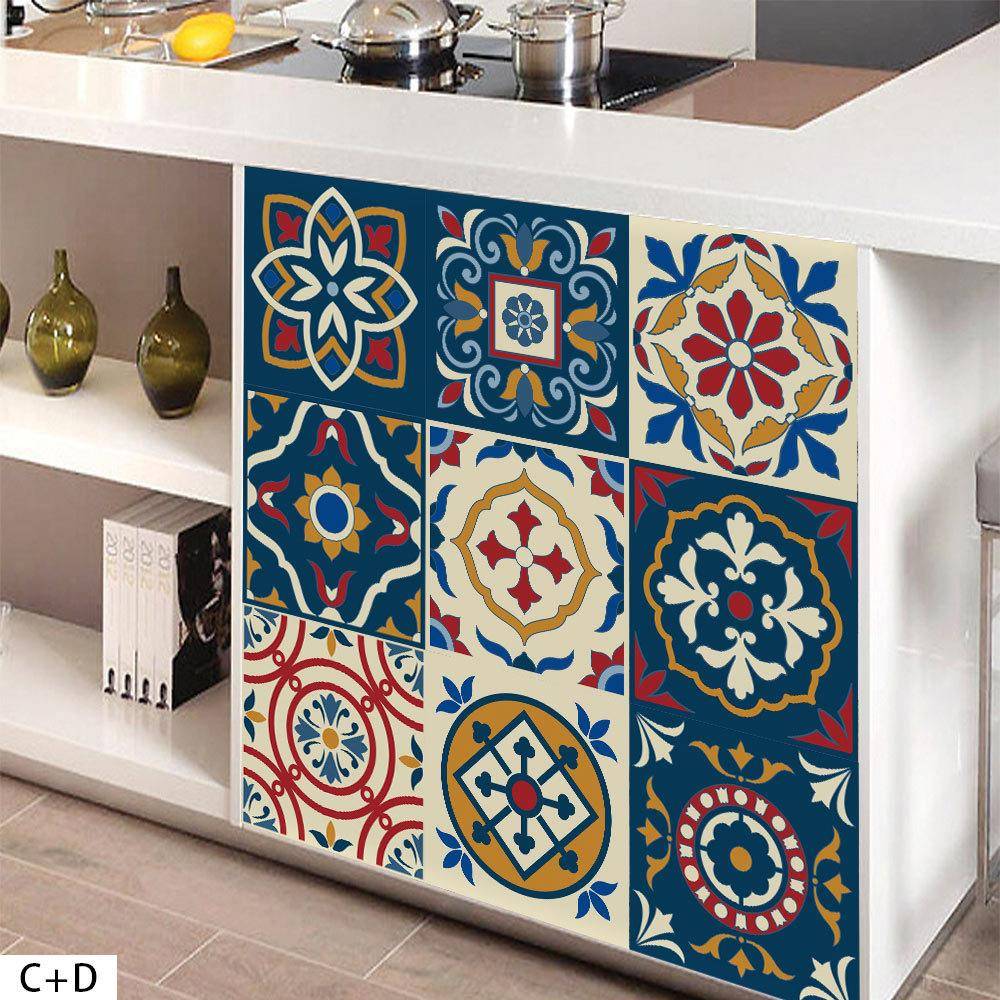 Genuine new waterproof European -style painted tile sticker kitchen DIY stitching creative decorative tile wall stickers