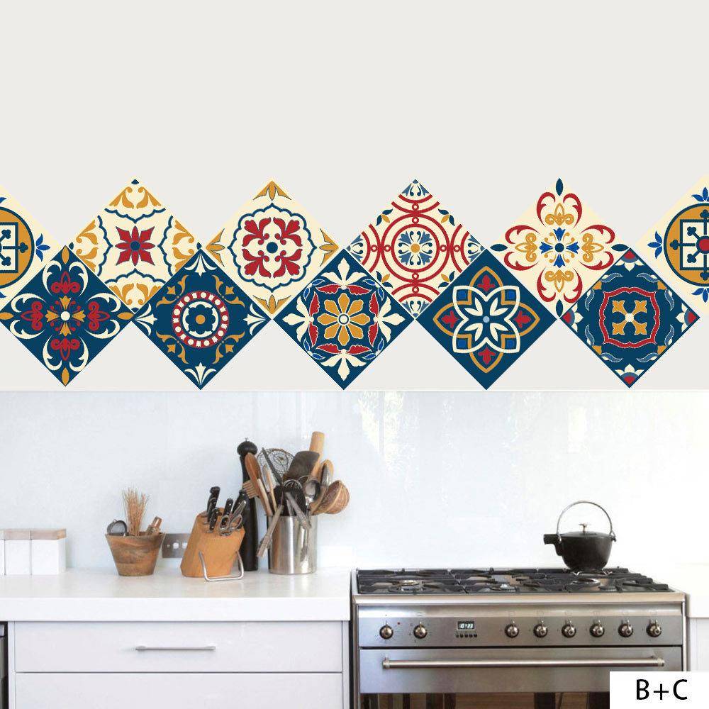 Genuine new waterproof European -style painted tile sticker kitchen DIY stitching creative decorative tile wall stickers