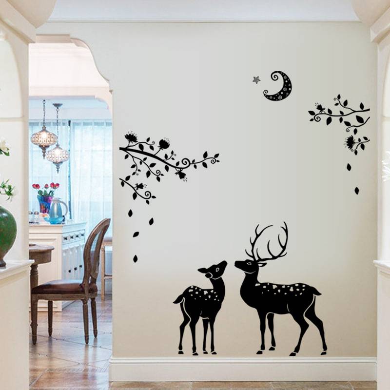 The new direct -selling wall sticker moon black wind, high -wind high deer, silhouette home porch bathroom decoration Christmas decoration SK90