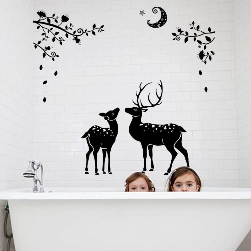 The new direct -selling wall sticker moon black wind, high -wind high deer, silhouette home porch bathroom decoration Christmas decoration SK90