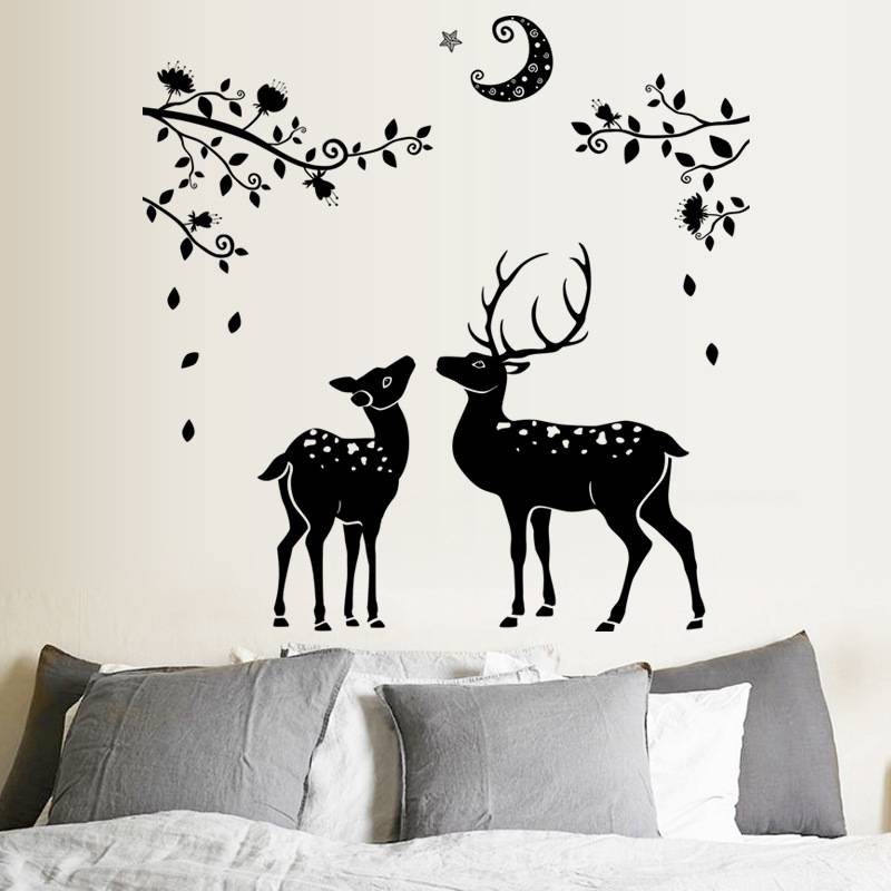 The new direct -selling wall sticker moon black wind, high -wind high deer, silhouette home porch bathroom decoration Christmas decoration SK90