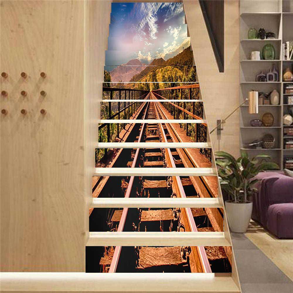 AMJPVC manufacturer Creative and simple Thirteen Mountains Railway Stairs Paste Step Paste Wall Paste