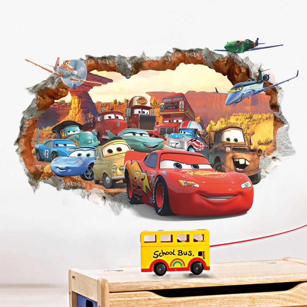 Zy1484 new 3D broken wall car starting background wall sticker migrant and removing stickers murals