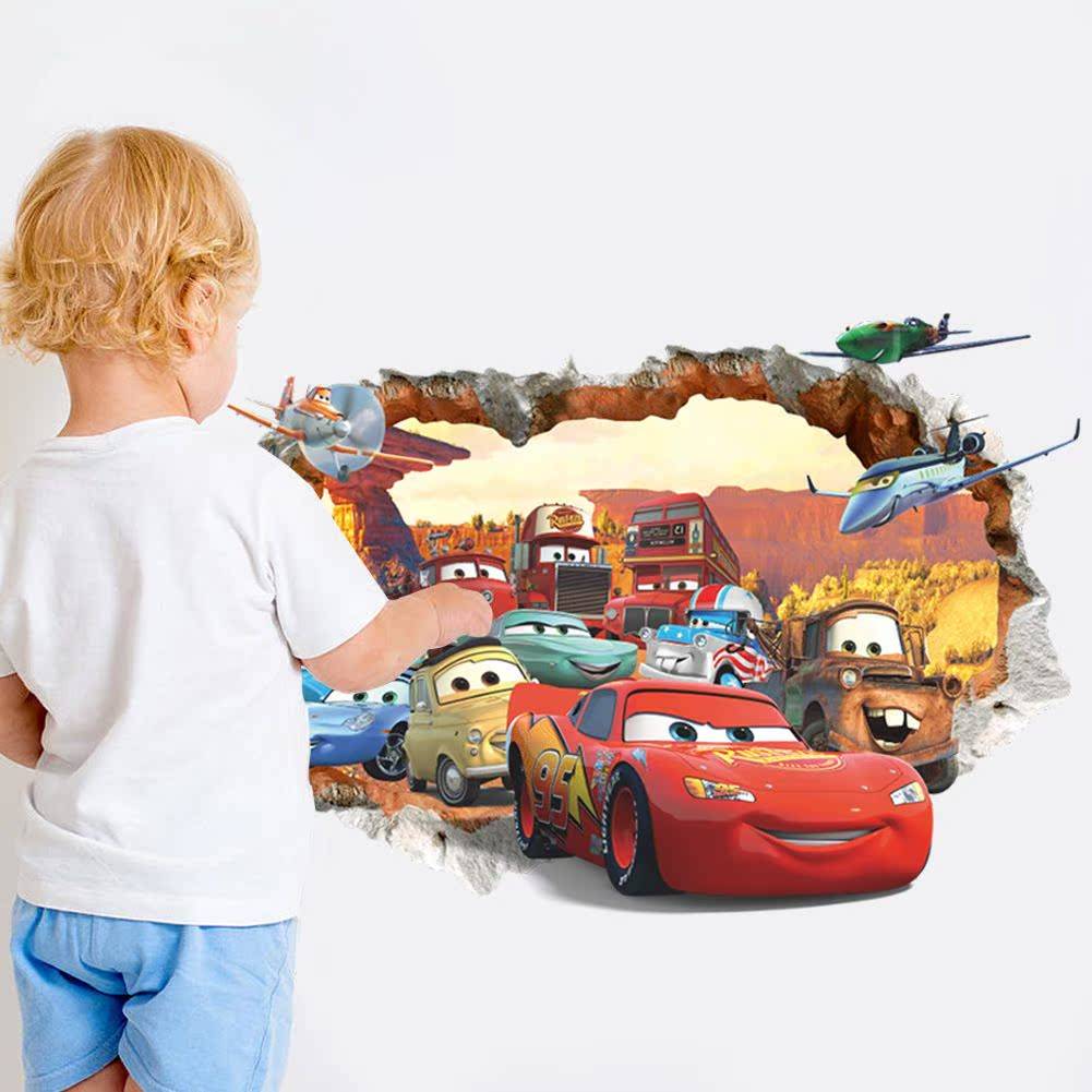 Zy1484 new 3D broken wall car starting background wall sticker migrant and removing stickers murals