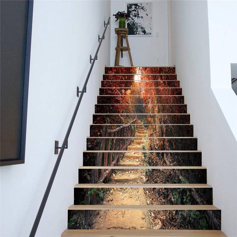 AMJPVC manufacturer's creativity and simple thirteen red -leaf boardwalk stairs staged steps sticker wall stickers