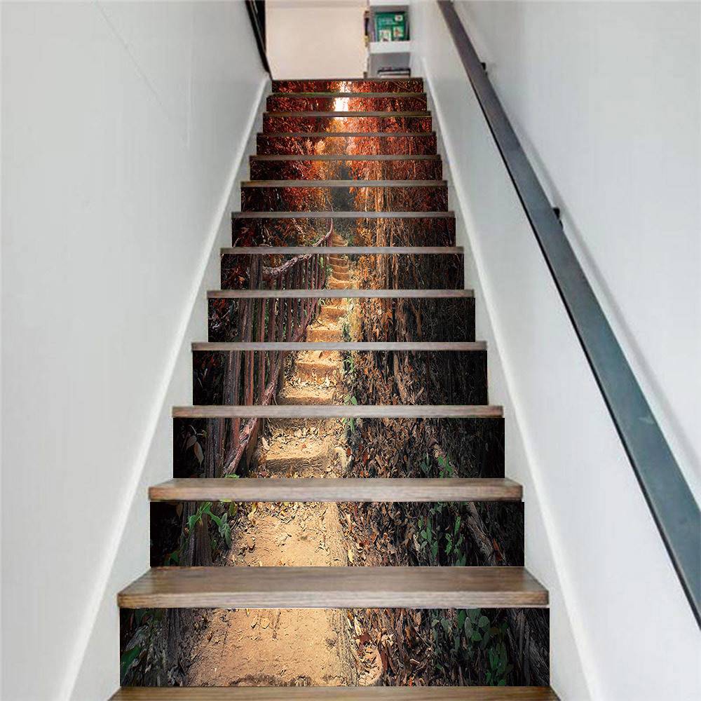 AMJPVC manufacturer's creativity and simple thirteen red -leaf boardwalk stairs staged steps sticker wall stickers