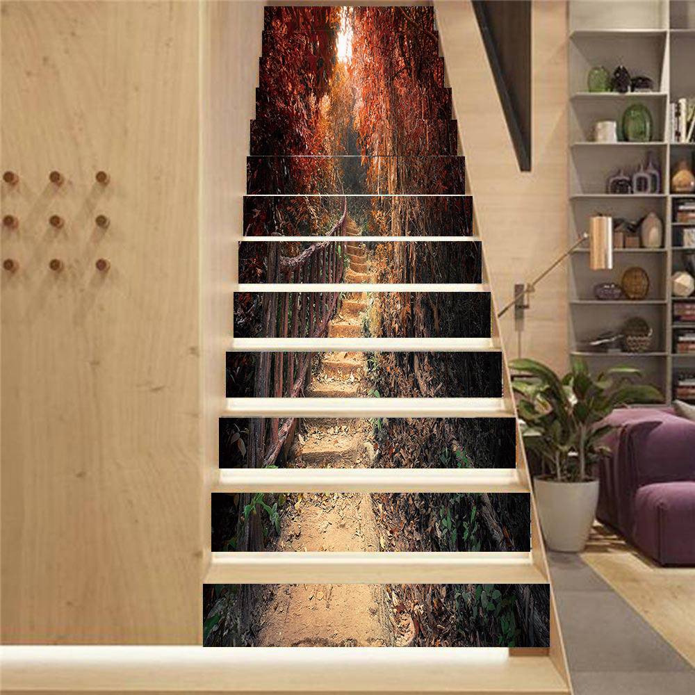 AMJPVC manufacturer's creativity and simple thirteen red -leaf boardwalk stairs staged steps sticker wall stickers