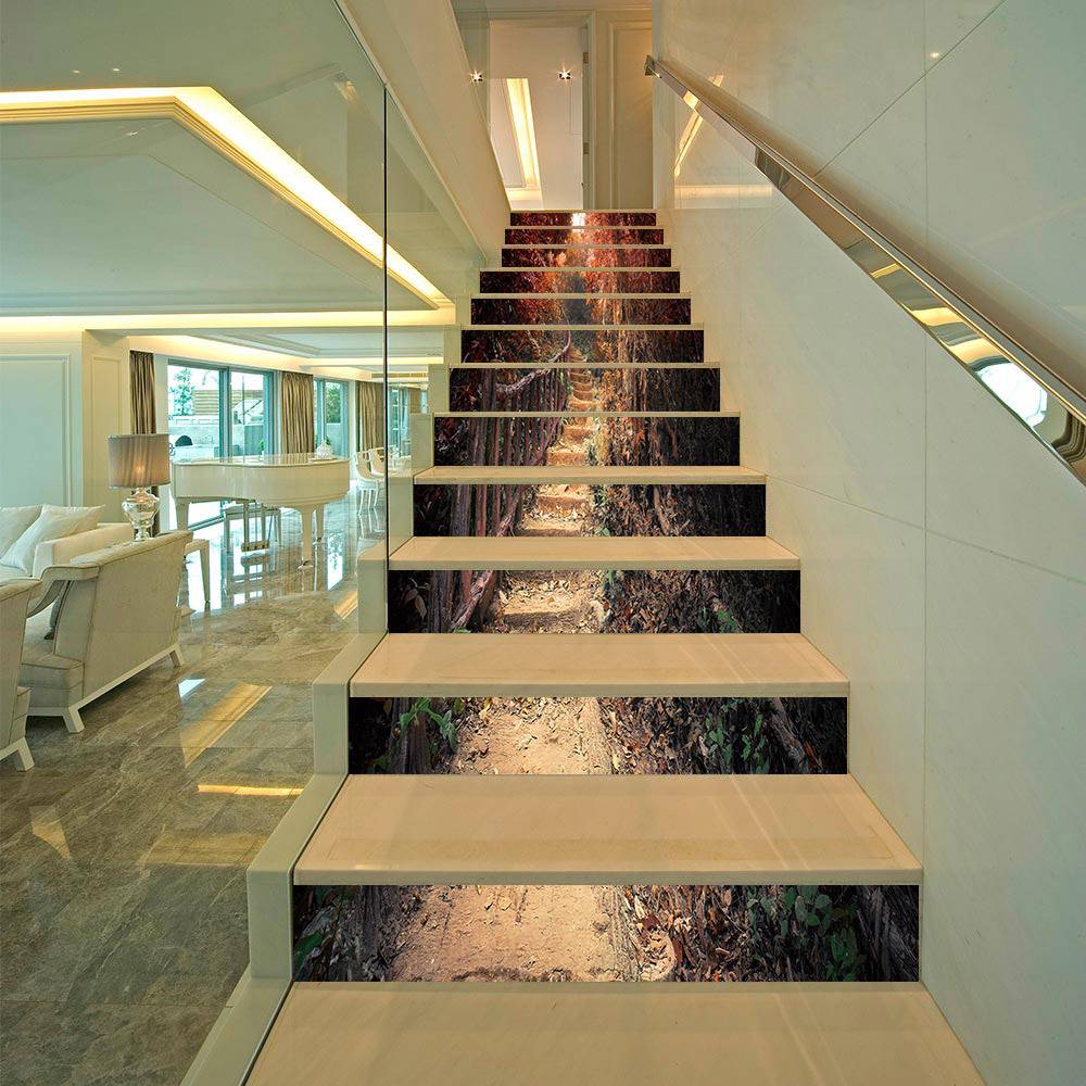 AMJPVC manufacturer's creativity and simple thirteen red -leaf boardwalk stairs staged steps sticker wall stickers