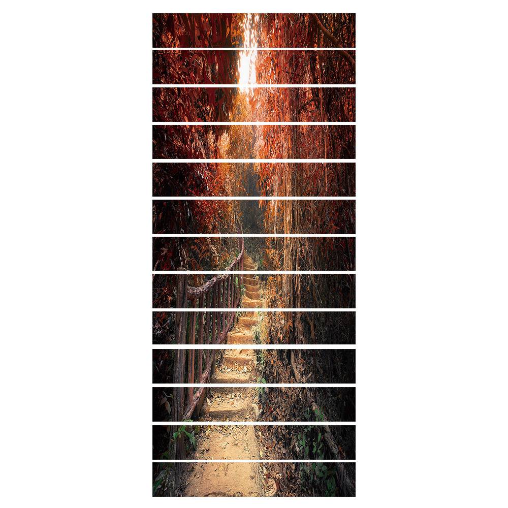 AMJPVC manufacturer's creativity and simple thirteen red -leaf boardwalk stairs staged steps sticker wall stickers