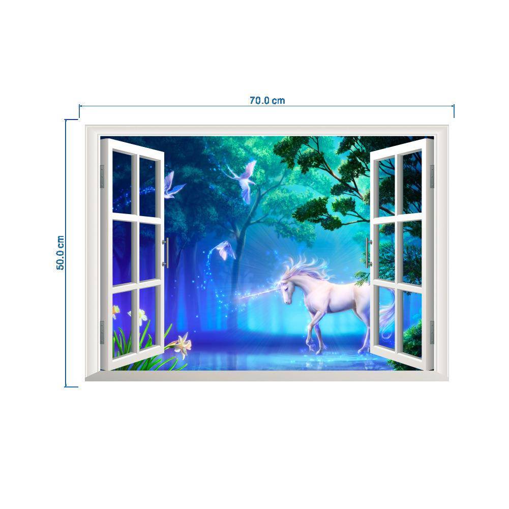 New hot sale 3D three -dimensional unicorn fake window living room TV background wall stickers 14155s