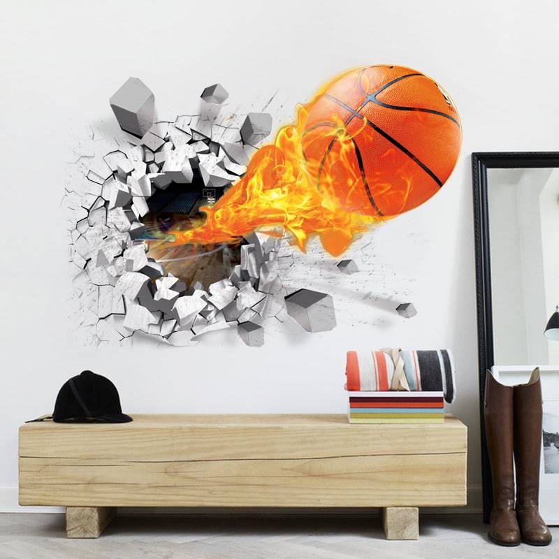 New wall stickers 3D basketball sports TV home background decoration children's environmental protection creative stickers