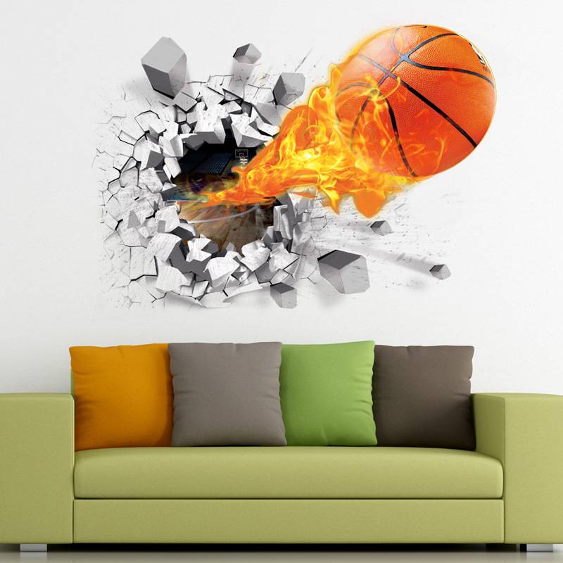 New wall stickers 3D basketball sports TV home background decoration children's environmental protection creative stickers