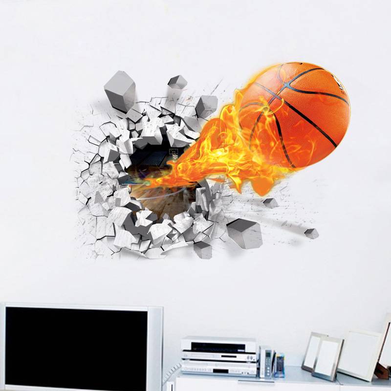 New wall stickers 3D basketball sports TV home background decoration children's environmental protection creative stickers