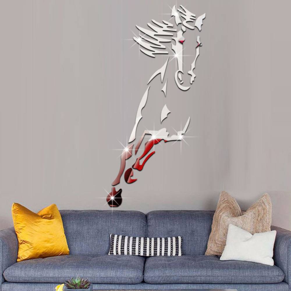 Living room restaurant acrylic 3D mirror crystal three -dimensional wall sticker decoration Chinese -style steed wall stickers